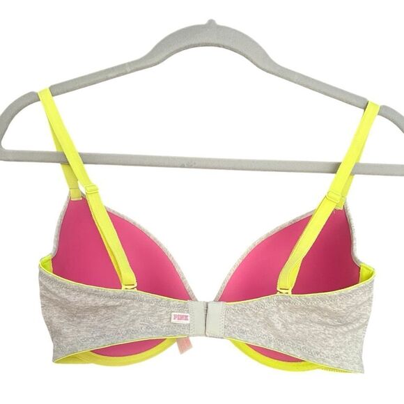 PINK Bra Demi Buste Gray Neon Yellow Pink Sz 34DD. MINT Condition - Picture 2 of 5